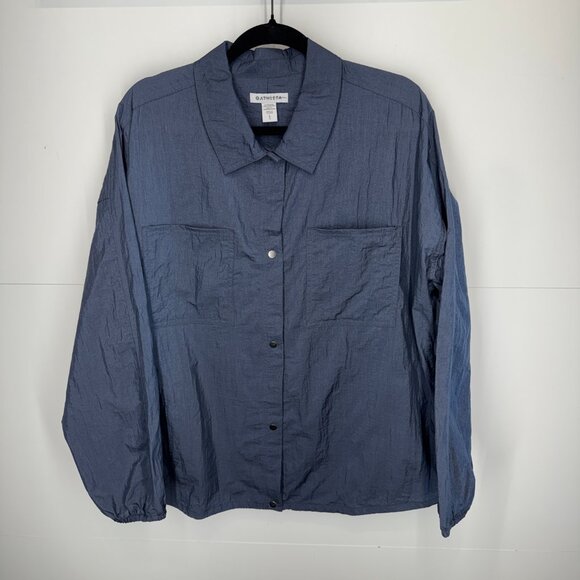 NWOT Athleta Lunar Shine Button Down Shirt in Dark Rinse - Picture 2 of 10